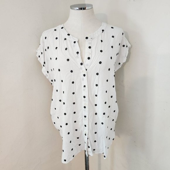 LOFT Tops - LOFT White Polka Dot Button Front Blouse Women's Size XL